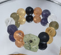 Pulsera elástica de cuarzo hidrotermal multicolor con cuentas redondas de 16 mm y centro de prehnita - Proveedor de joyas - Poder curativo