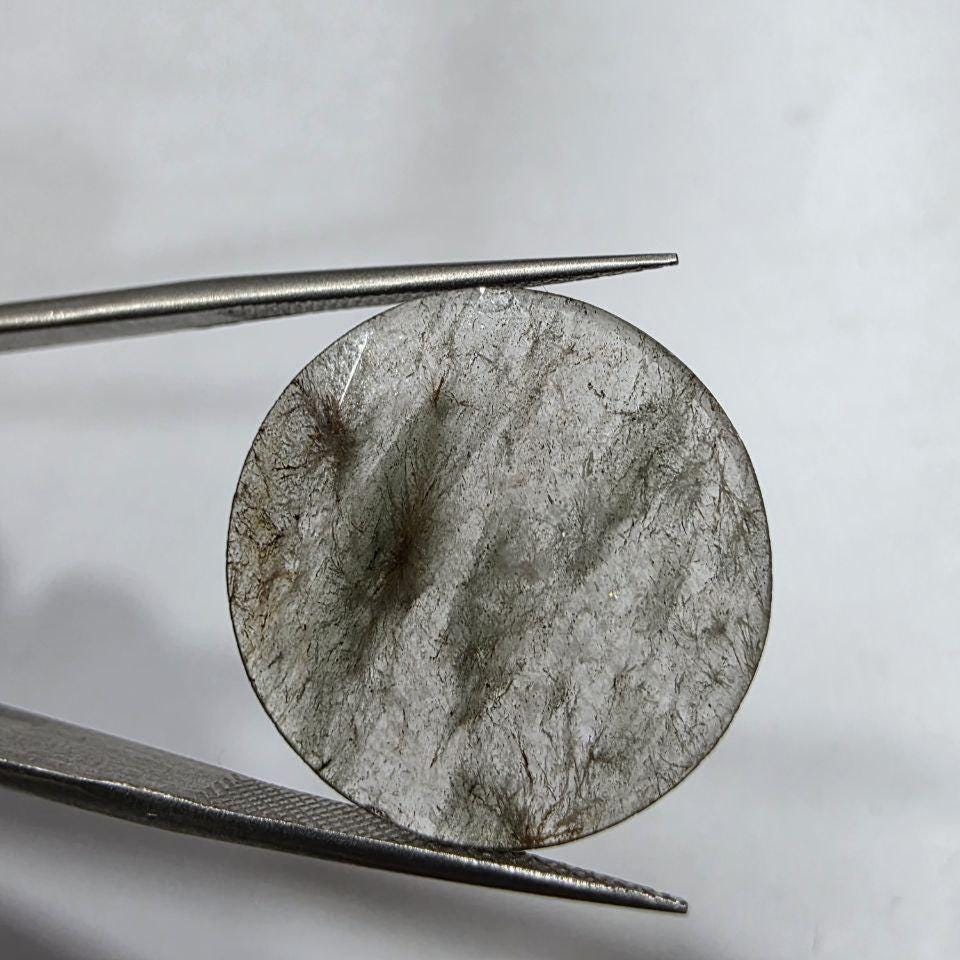 Cabochon Rutilated Quartz Faceted Round Pair 22mm. Flat Back.