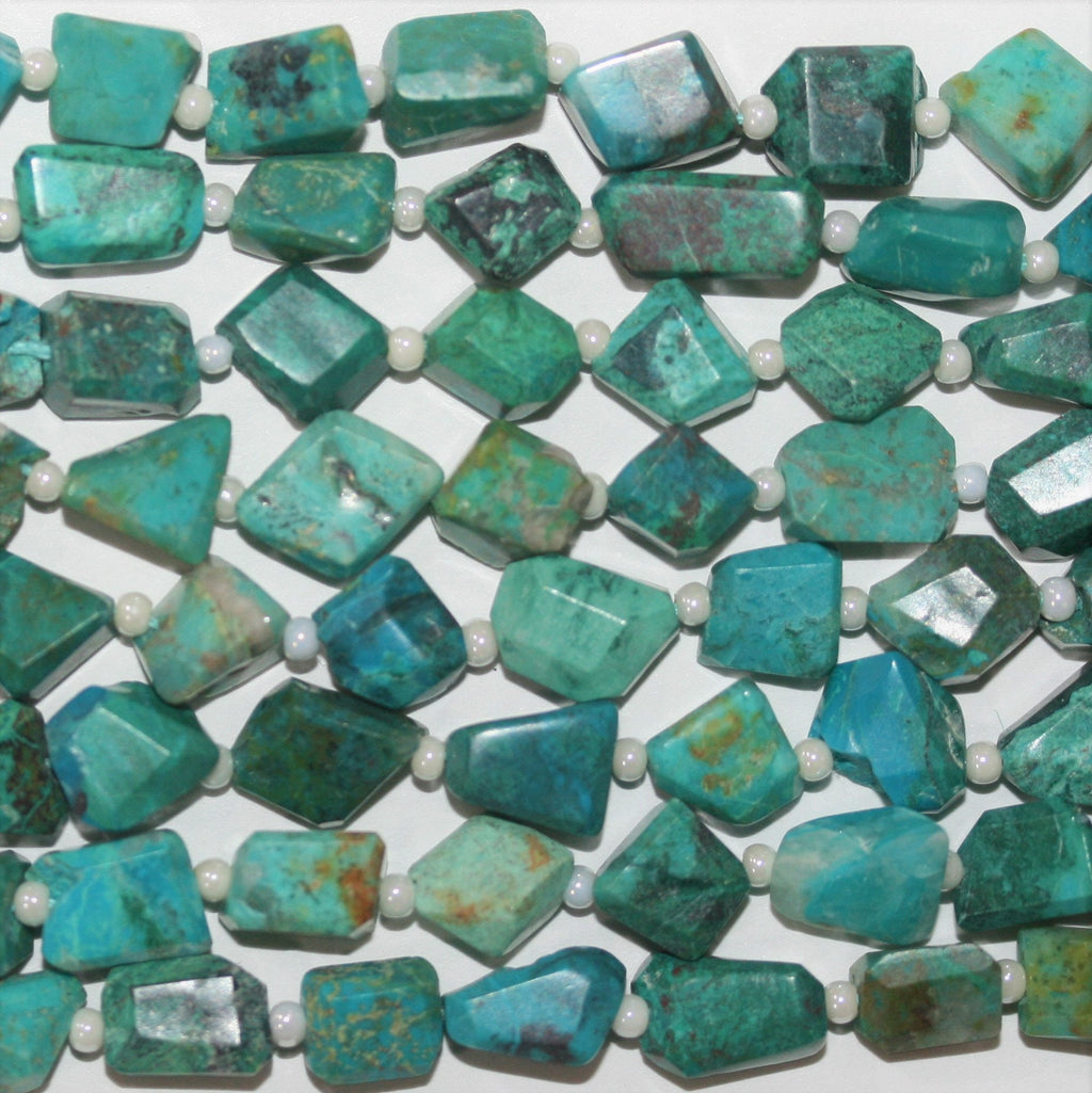 14" St Crysocolla Faceted Nugget 8x6mm.Approx.-Strand 35cm.