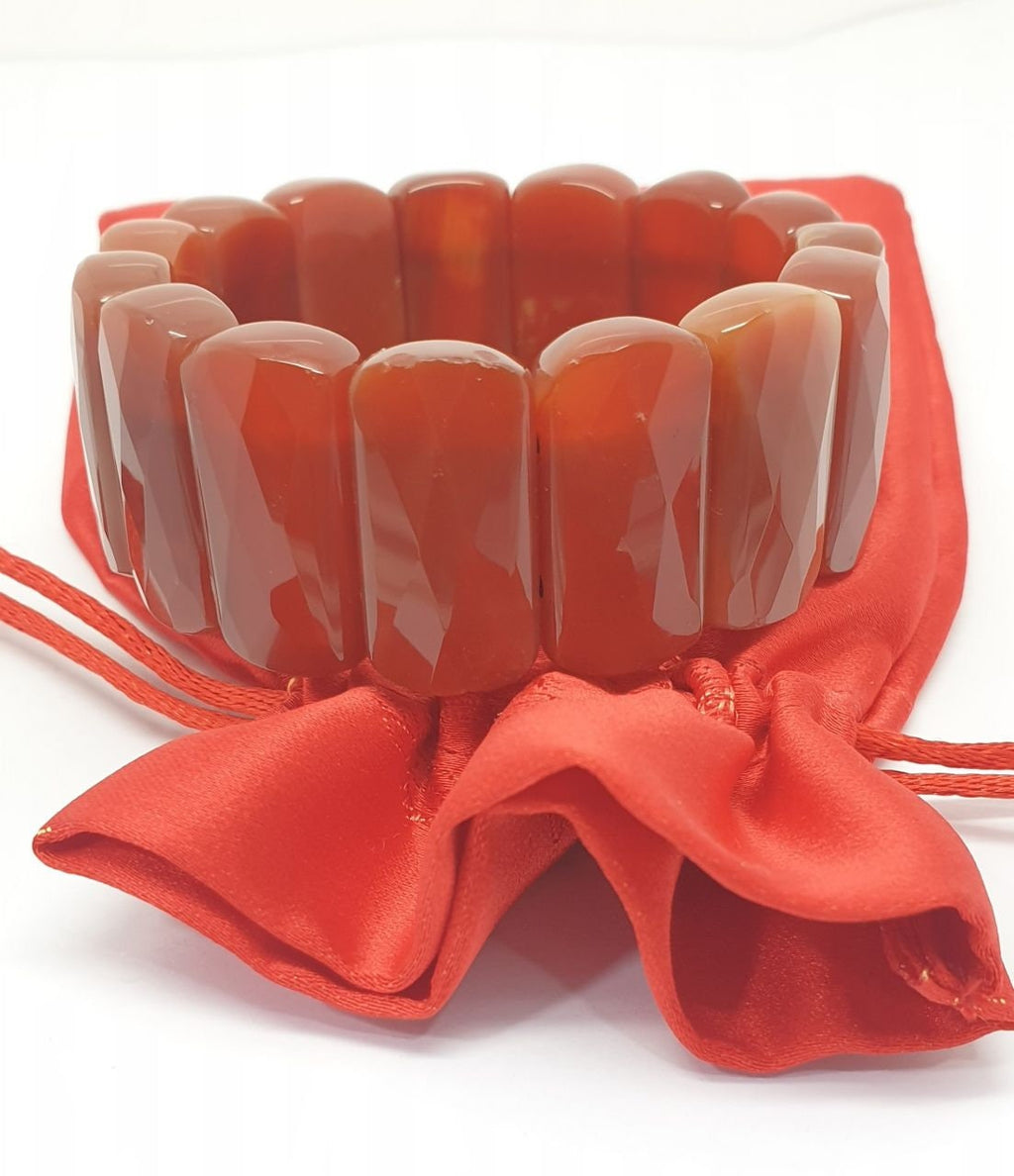 Bracelet extensible en agate cornaline, perles à facettes 25 x 12 mm - Fournisseur de bijoux à perles doublement percées - Pouvoir de guérison