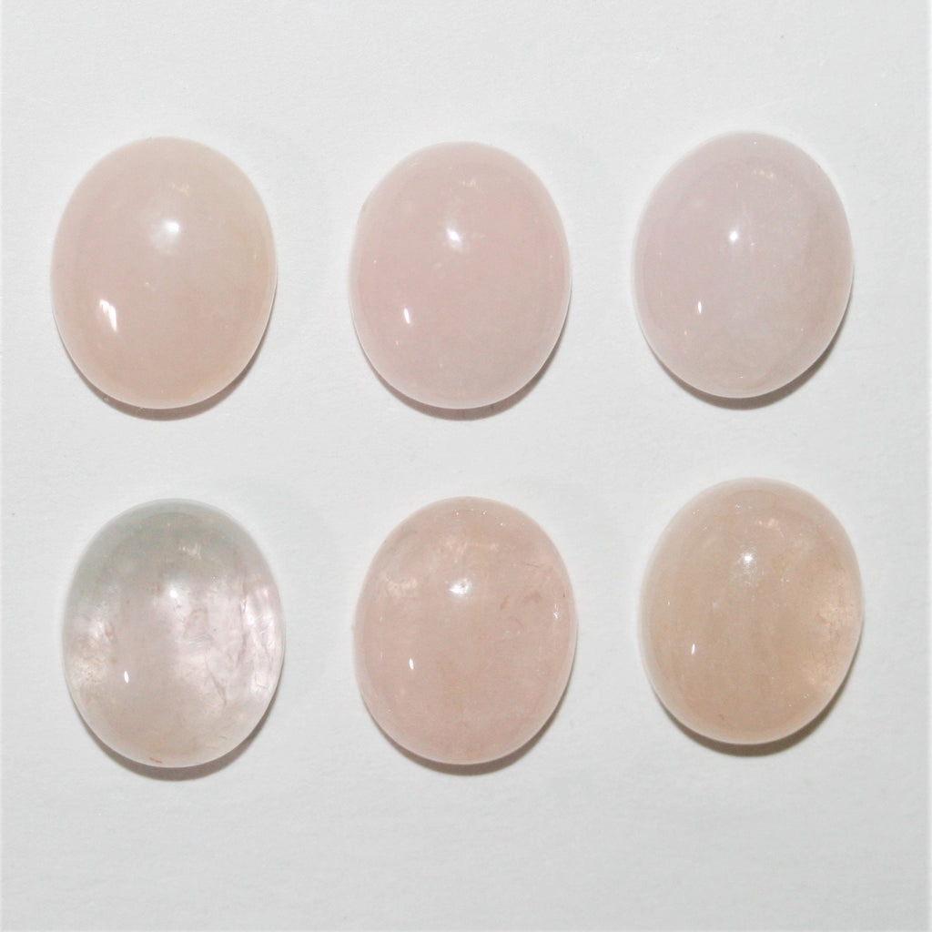 6 cabochons ovales lisses en morganite, 12 x 10 mm.