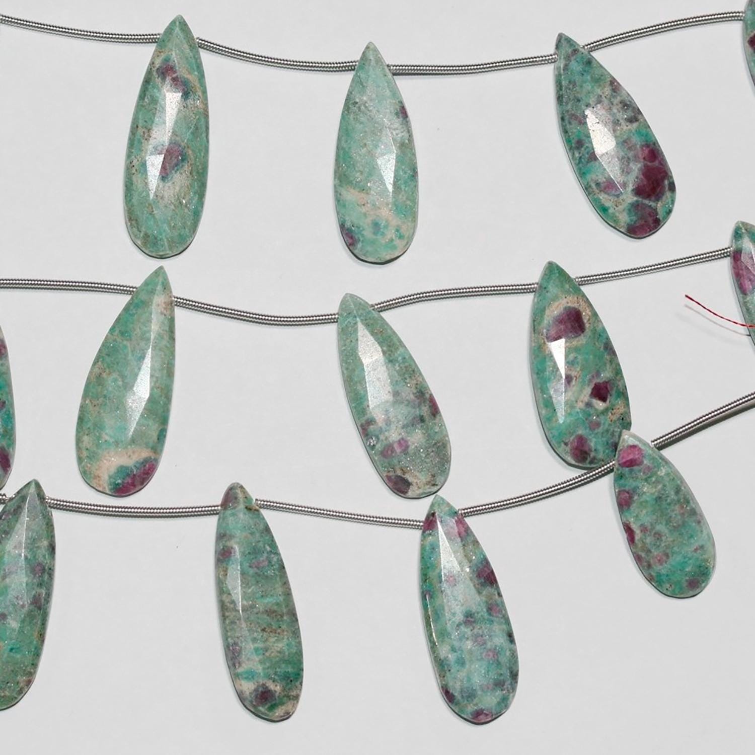 Cuentas facetadas de fucsita y rubí de 18 cm (7"), 30 x 12 mm (aprox.), tira de 18 cm