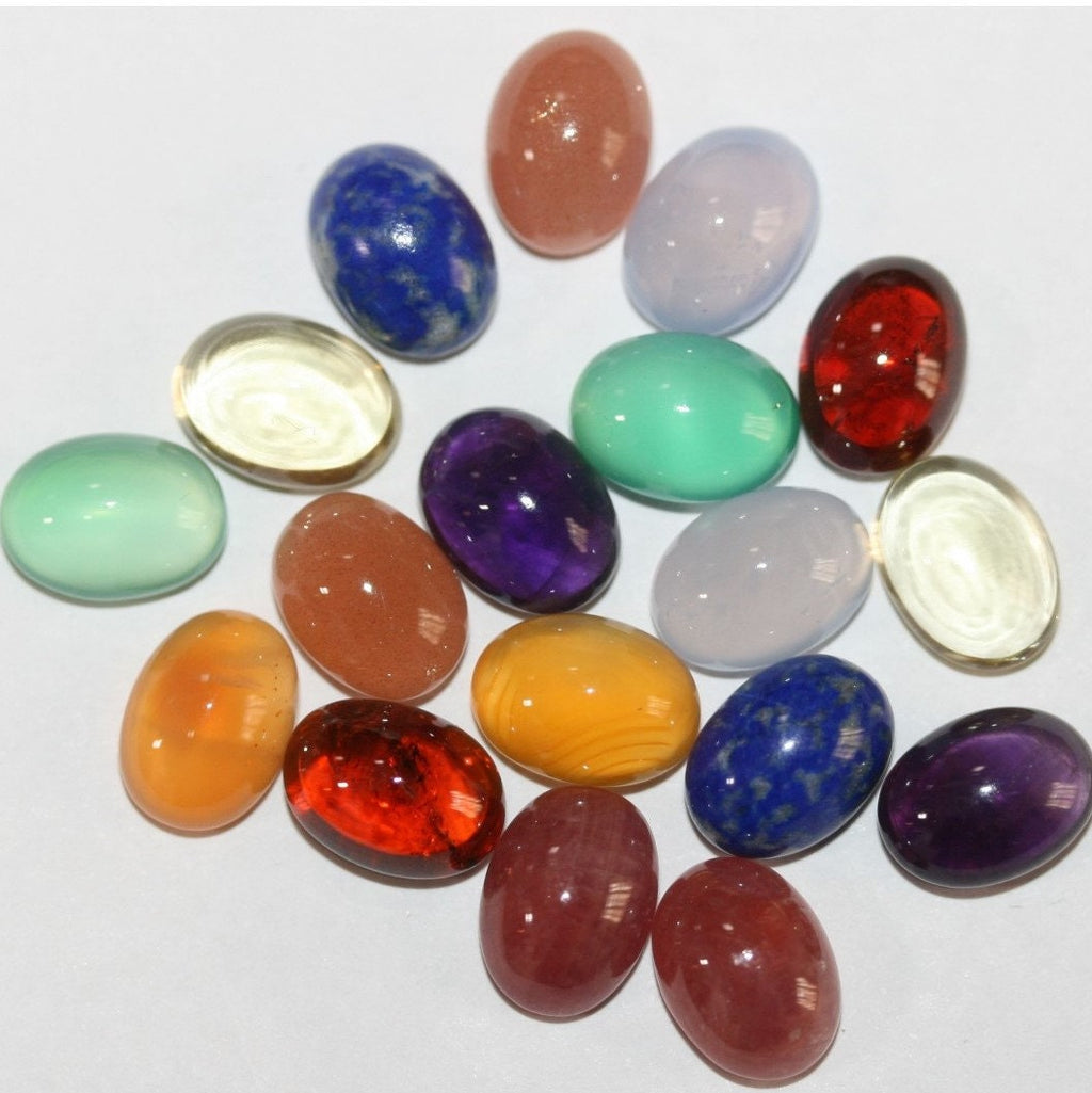 Lot Of 9 Pairs Of Various Stones Smooth Oval Cabochon 10x7mm. - 18 Pieces