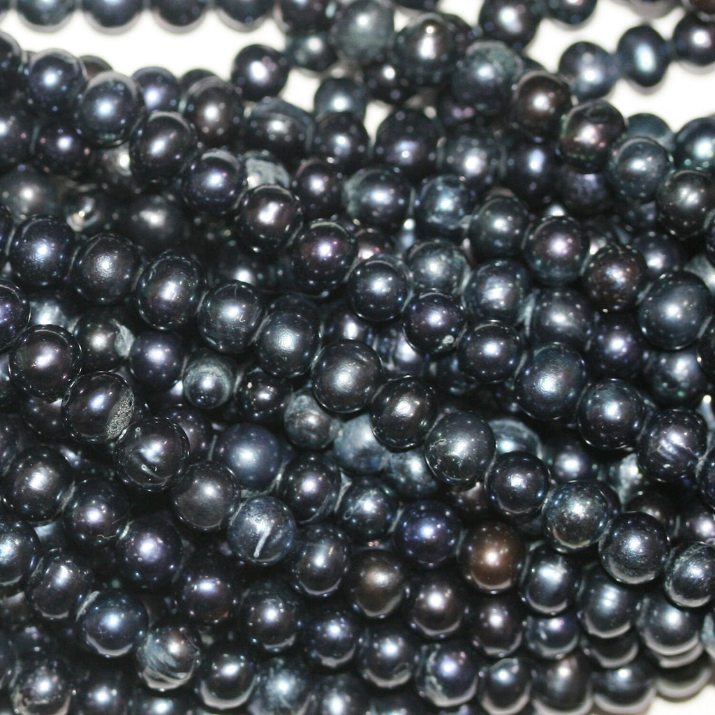 13" St Freshwater Black Round Pearl 6-7mm.Approx.-Strand 36cm  -Natural Pearls wholesale Prices