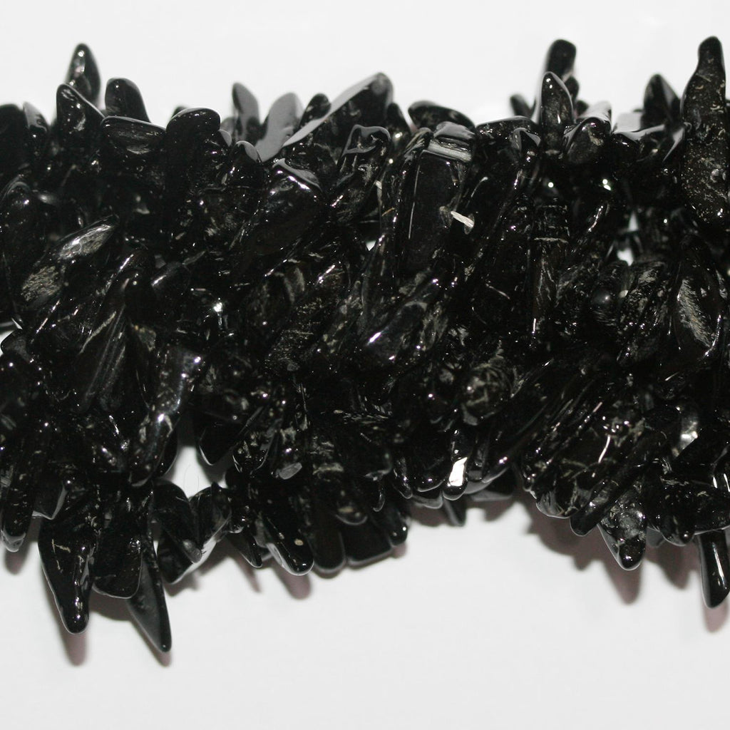 18" St Turmalina Negra Lisa Chips Perlas Irregulares 14x3mm.-Aprox.-Hilo 46cm.