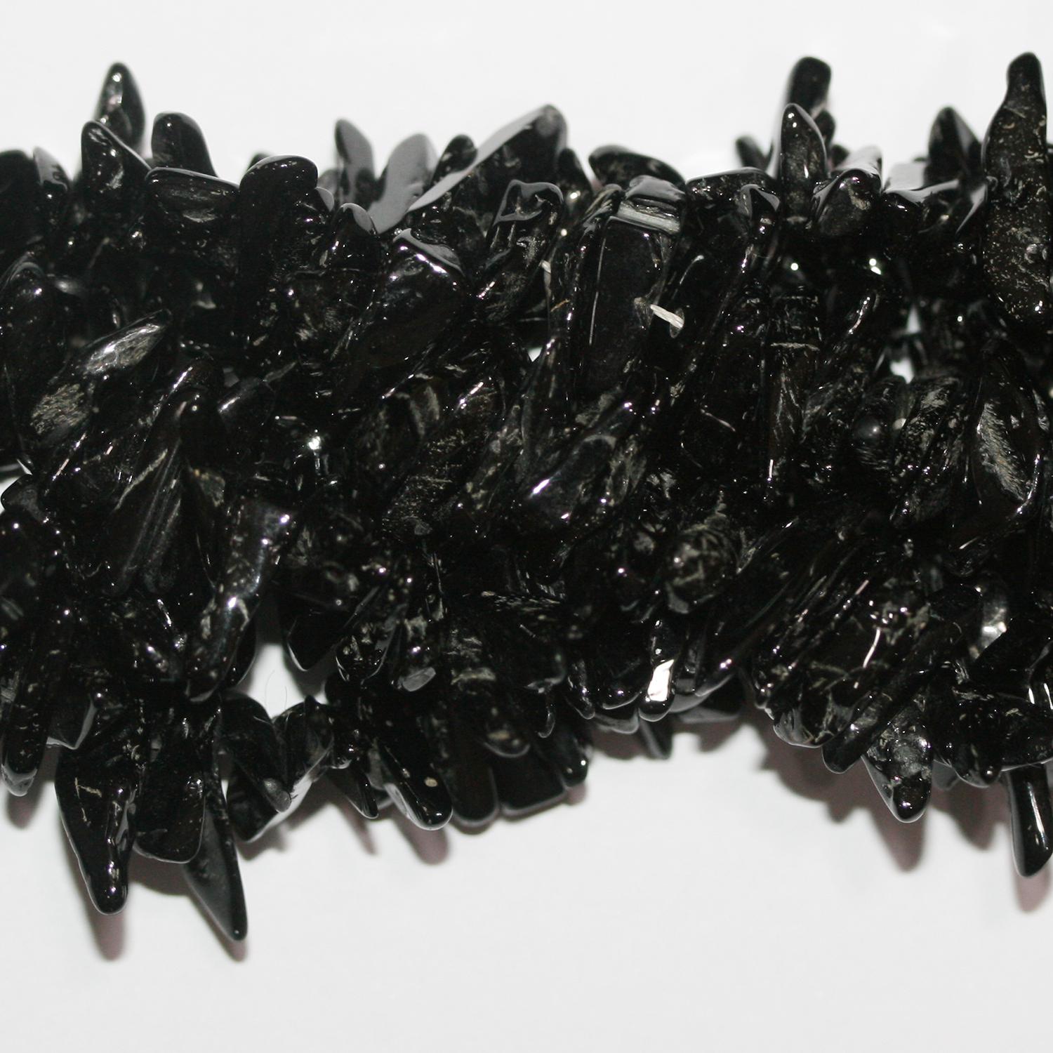 18" St Turmalina Negra Lisa Chips Perlas Irregulares 14x3mm.-Aprox.-Hilo 46cm.
