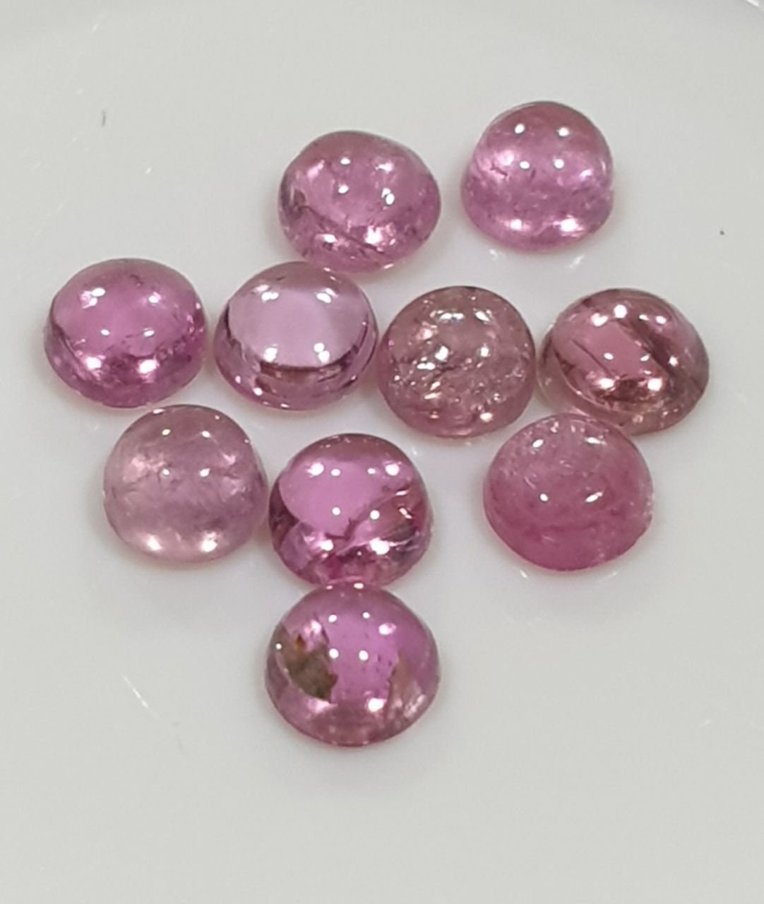 Pink Tourmaline Lot Round Cabochons 3mm.-(10pcs)  -Gemstone Parcels-Loose Stones Wholesale Price