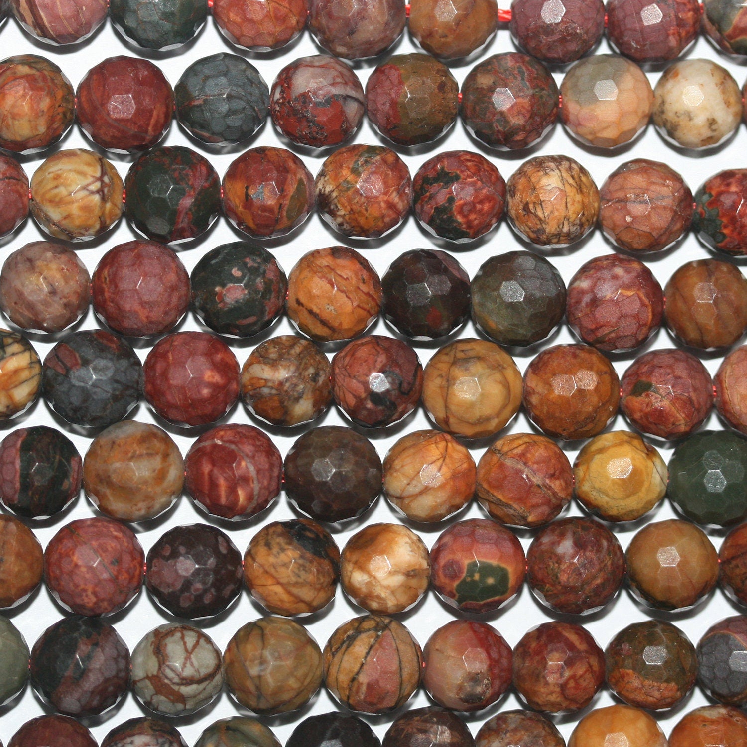 Perles rondes à facettes en jaspe Saint-Picasso, 14 pouces (6 mm) - Fil de 38 cm