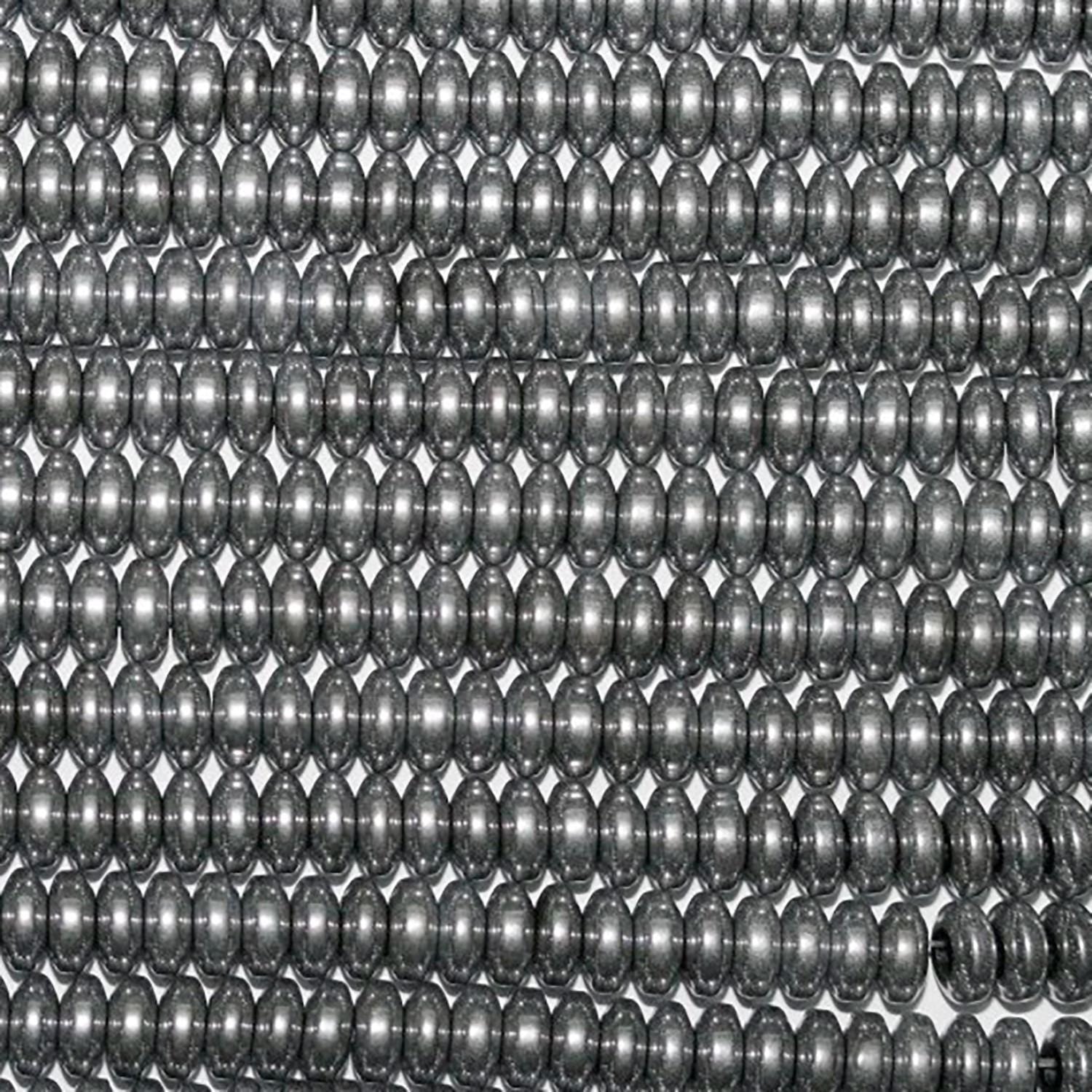 Cuentas redondas lisas de hematita plateada de 16" (6 x 3 mm) - Hilo de 40 cm