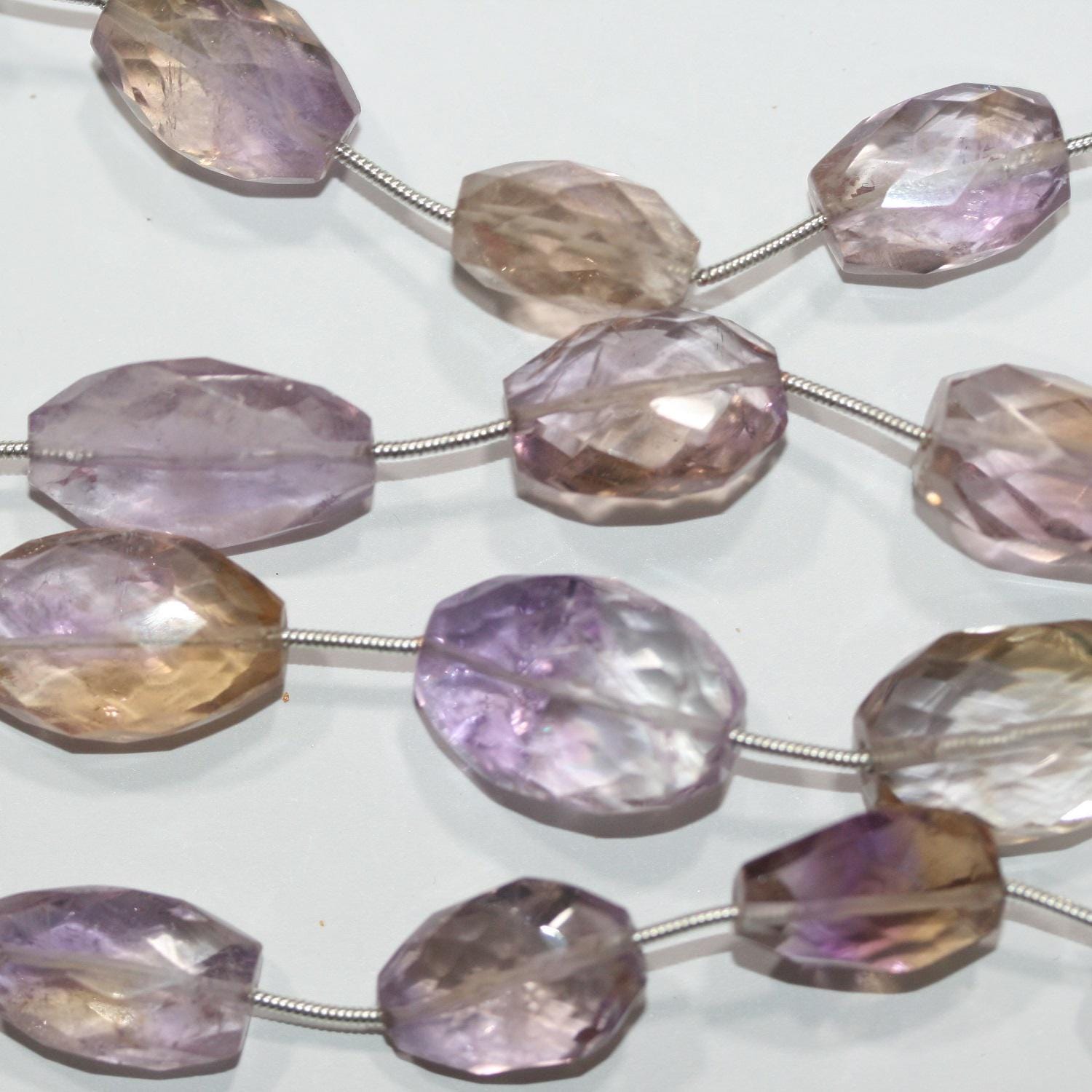 Cuentas ovaladas facetadas de ametrina de 8" de St. 18 x 12 mm - Hilo de 19 cm.