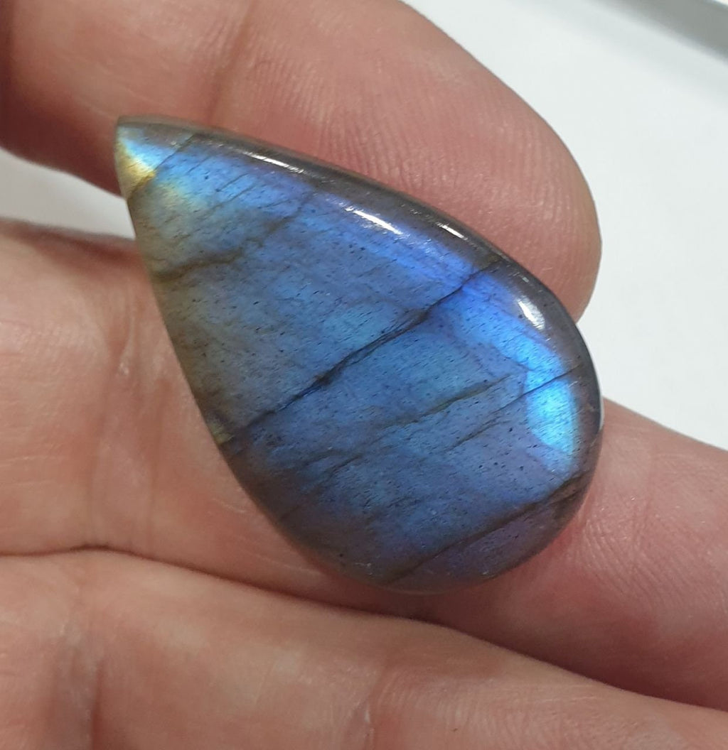 AAA Blue Fire Labradorite Drop Cabochon  33.4x21.4mm- Blue Fire labradorite