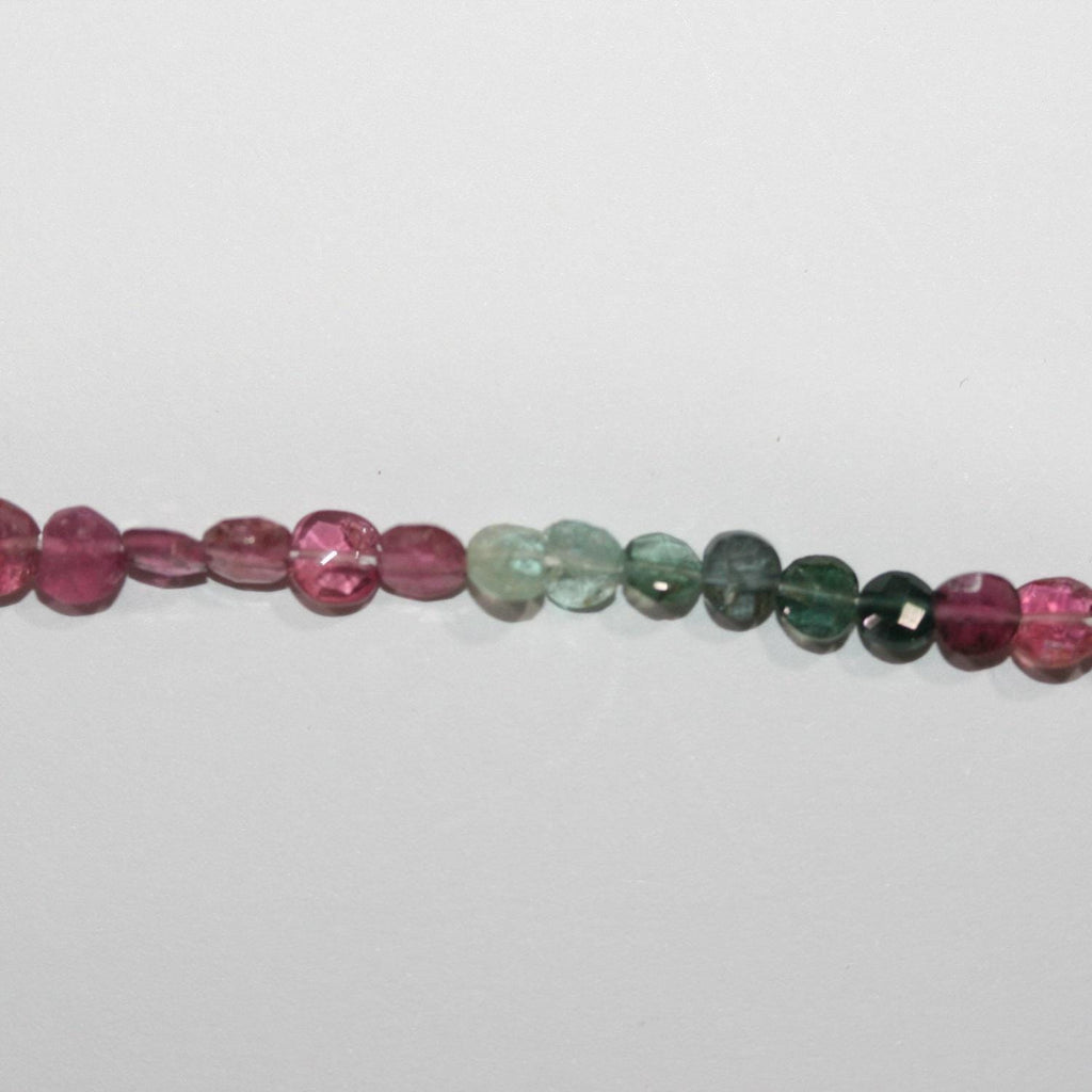 Perles de tourmaline facettées en forme de pièce de 15 pouces, 4 mm environ, longueur du fil : 39 cm.
