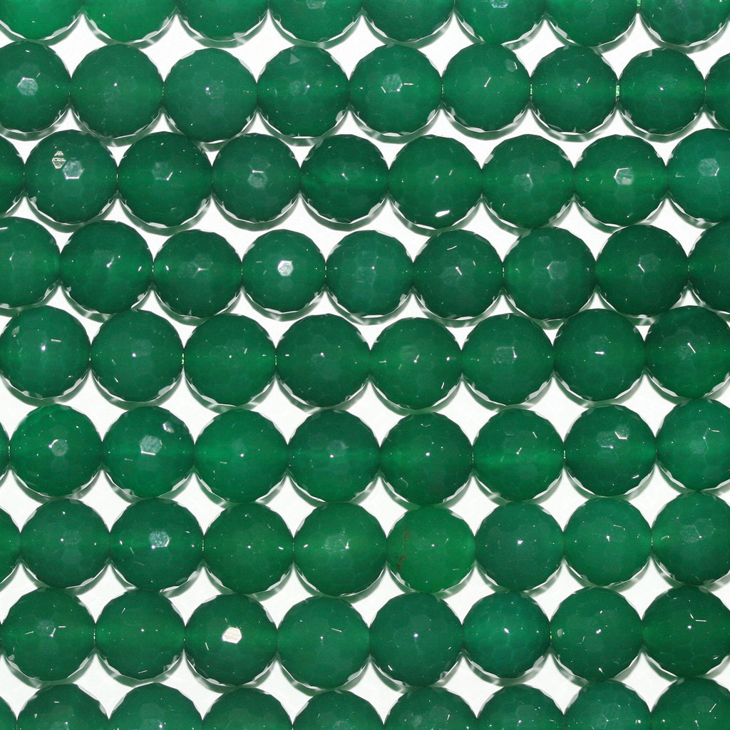 15" Perles rondes à facettes en agate verte St 12 mm.- Brin 39 cm.