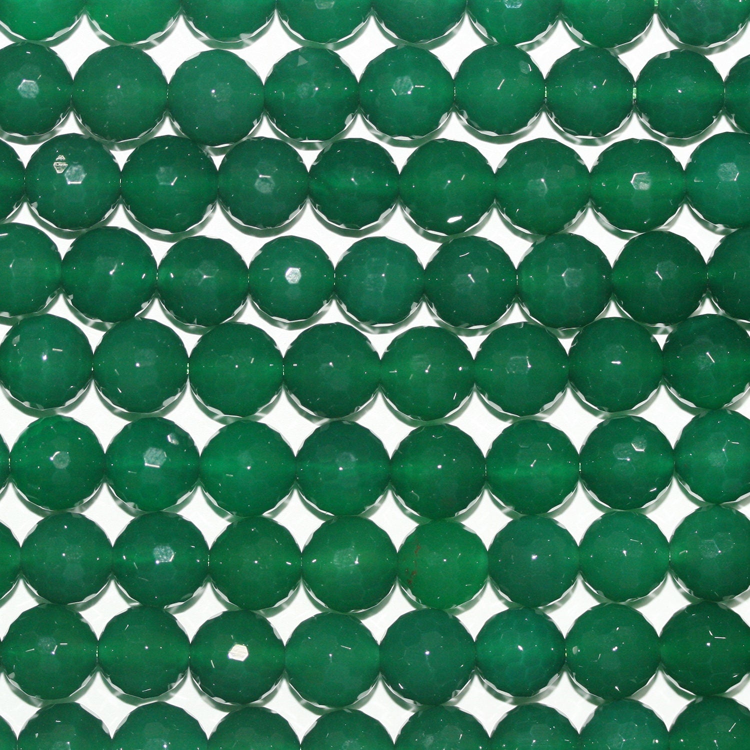 15" Perles rondes à facettes en agate verte St 12 mm.- Brin 39 cm.