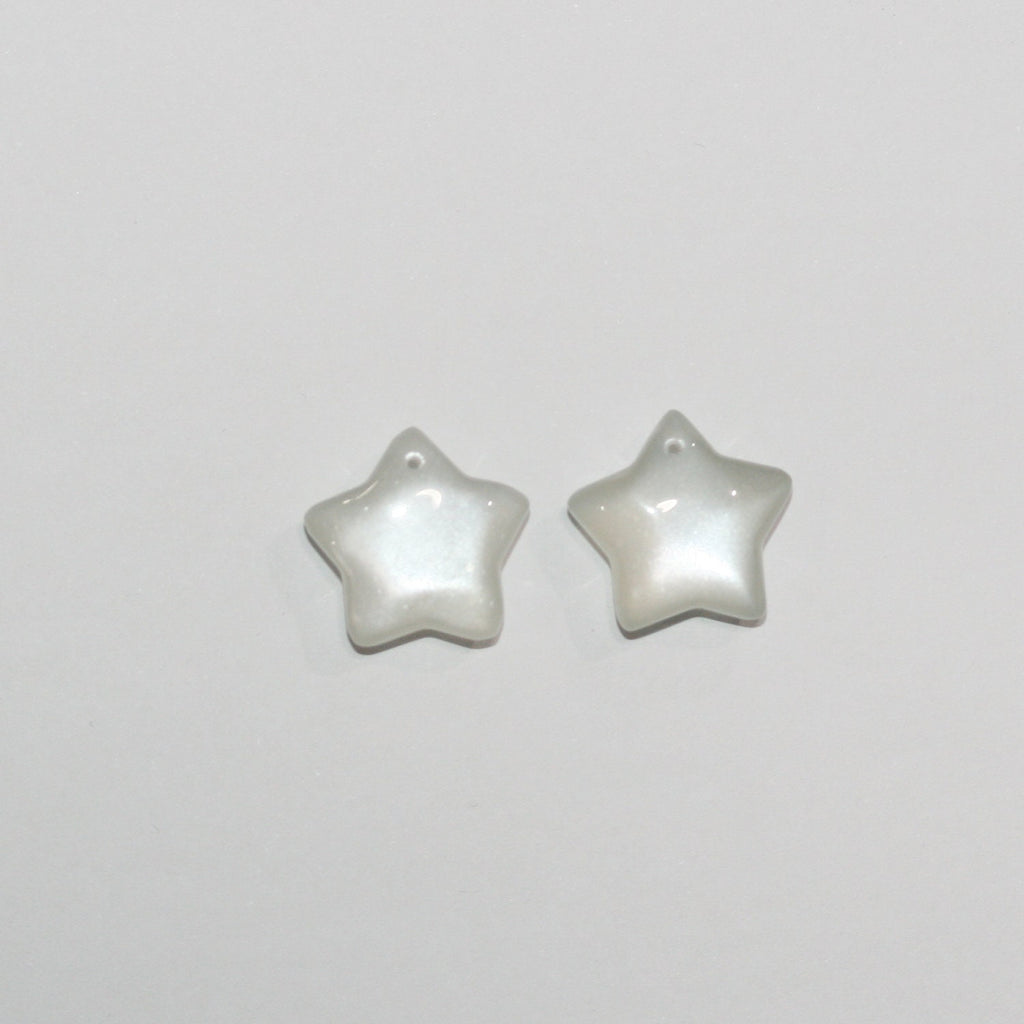 Lote de 2 colgantes lisos de estrella de piedra lunar gris de 15 mm (1 par).