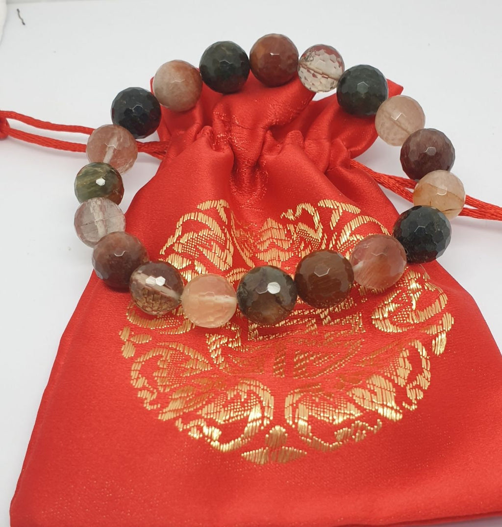 Pulsera elástica de cuarzo rutilado con cuentas redondas de 12 mm - Proveedor de joyas - Poder curativo - Brasil