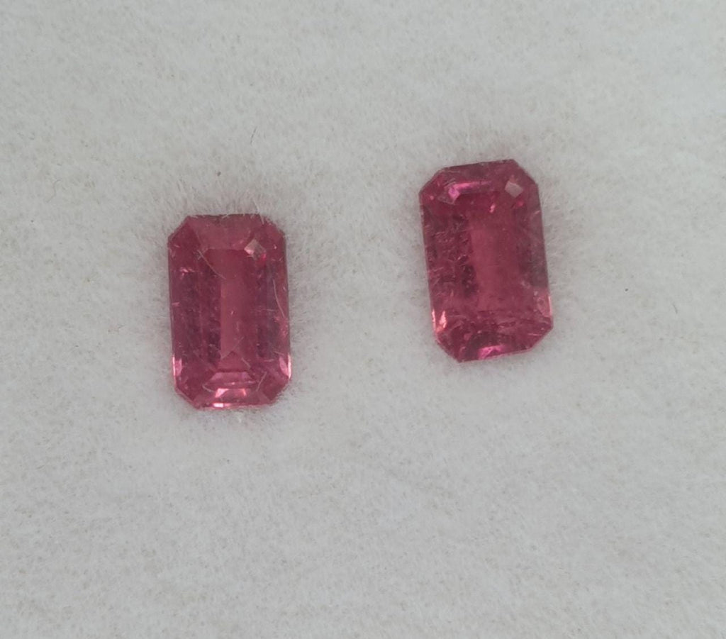 1 Pair 2 Pcs Ruby Faceted Octagon  Lot 5x3mm.(2 pcs) Natural Ruby