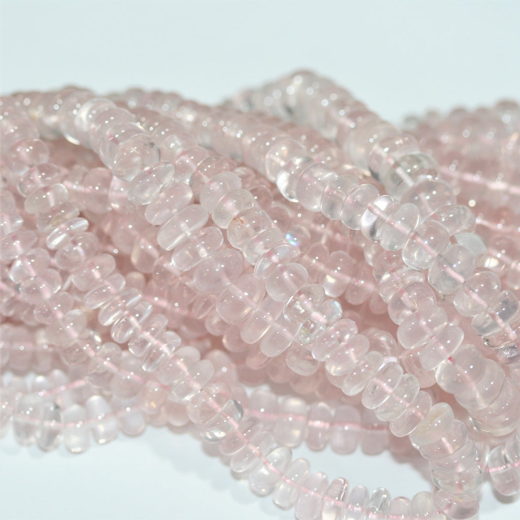 Cuentas redondas lisas de cuarzo rosa de 16" (6 x 3-10 x 6 mm) - Hilo de 42 cm