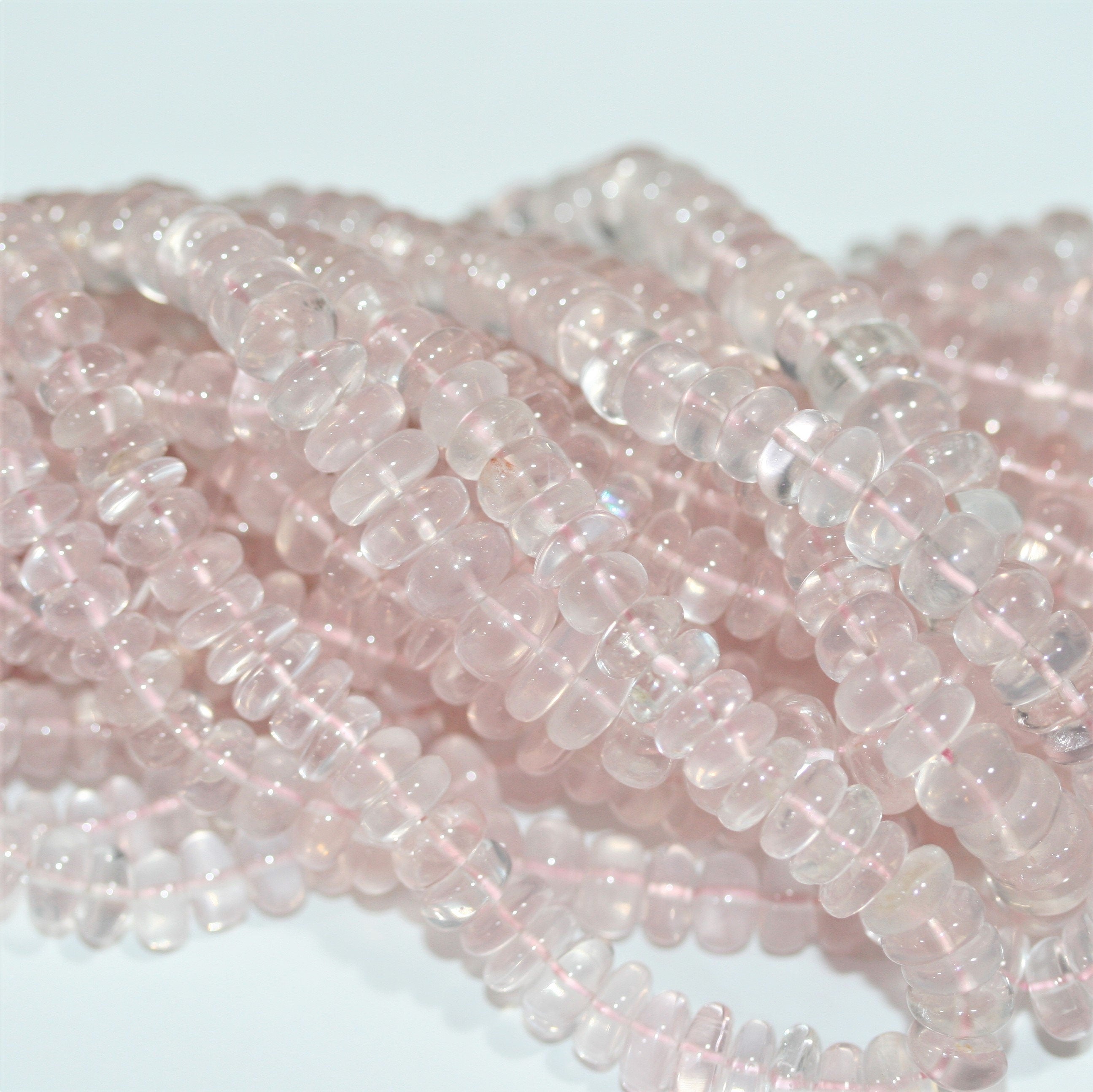 Cuentas redondas lisas de cuarzo rosa de 16" (6 x 3-10 x 6 mm) - Hilo de 42 cm