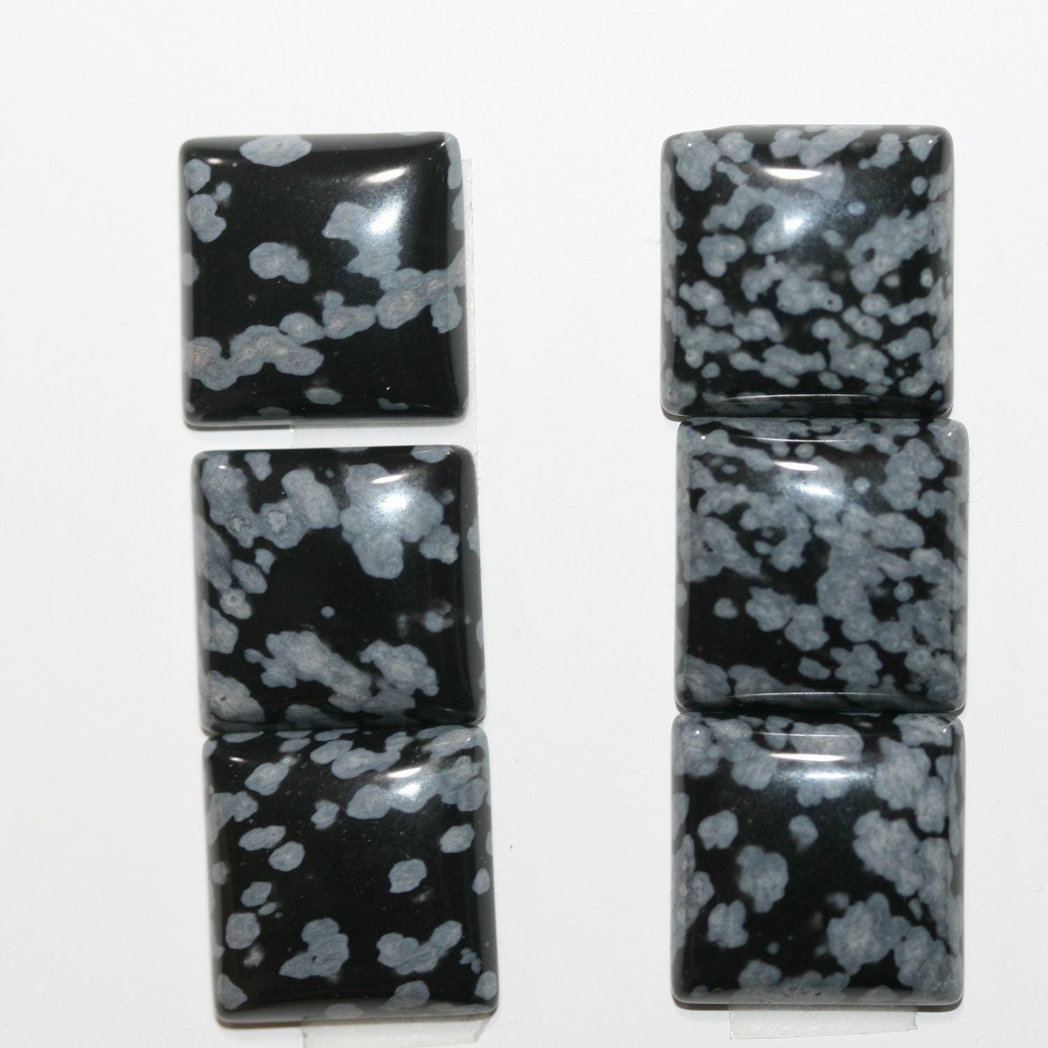 Lot de 6 cabochons carrés lisses en obsidienne Nevada (6 pièces) de 14 mm