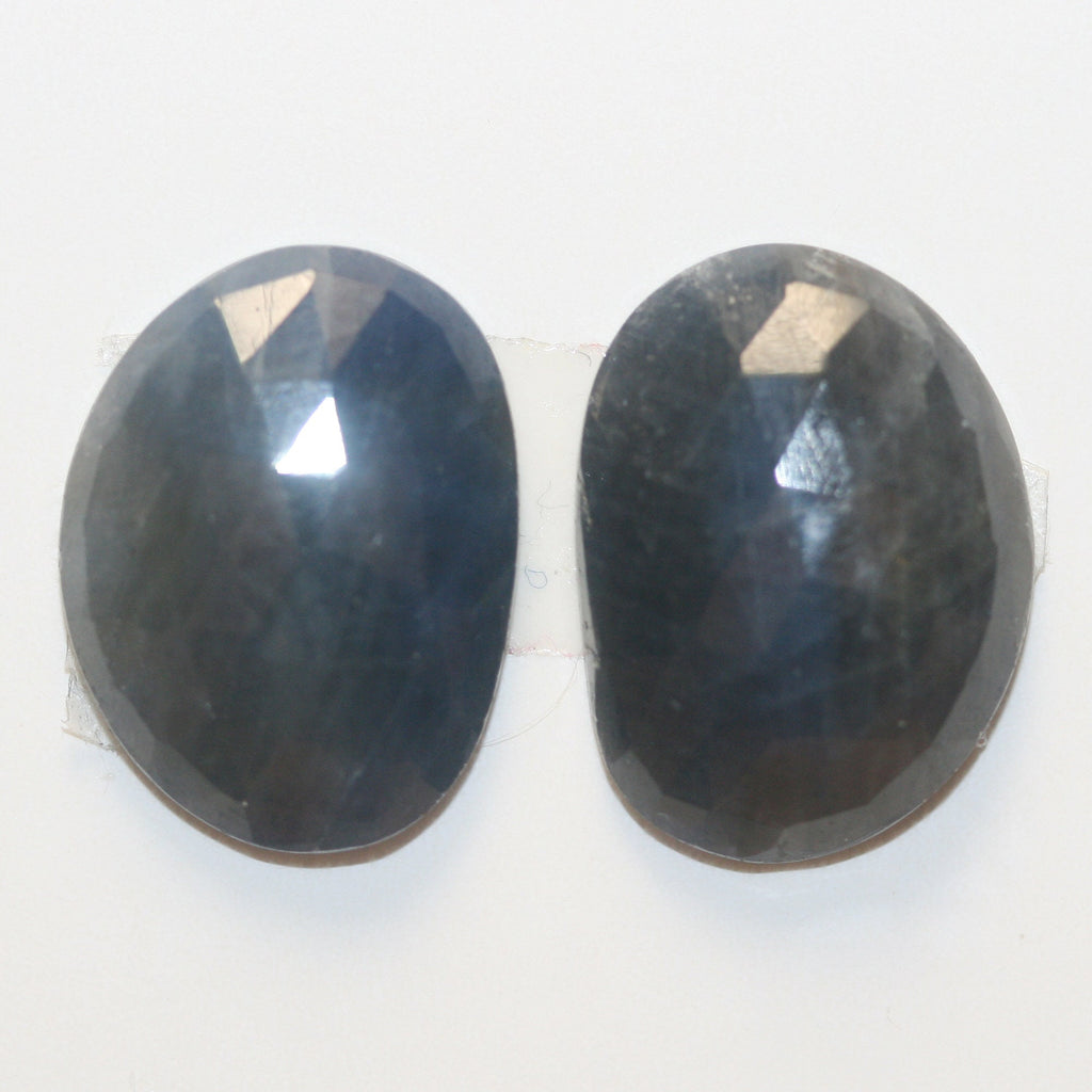 1 Pair Natural Blue Sapphire 17.5x13.2mm Cabochons Faceted Oval 22.9 ct- Natural Gemstones Jewelry Supplier