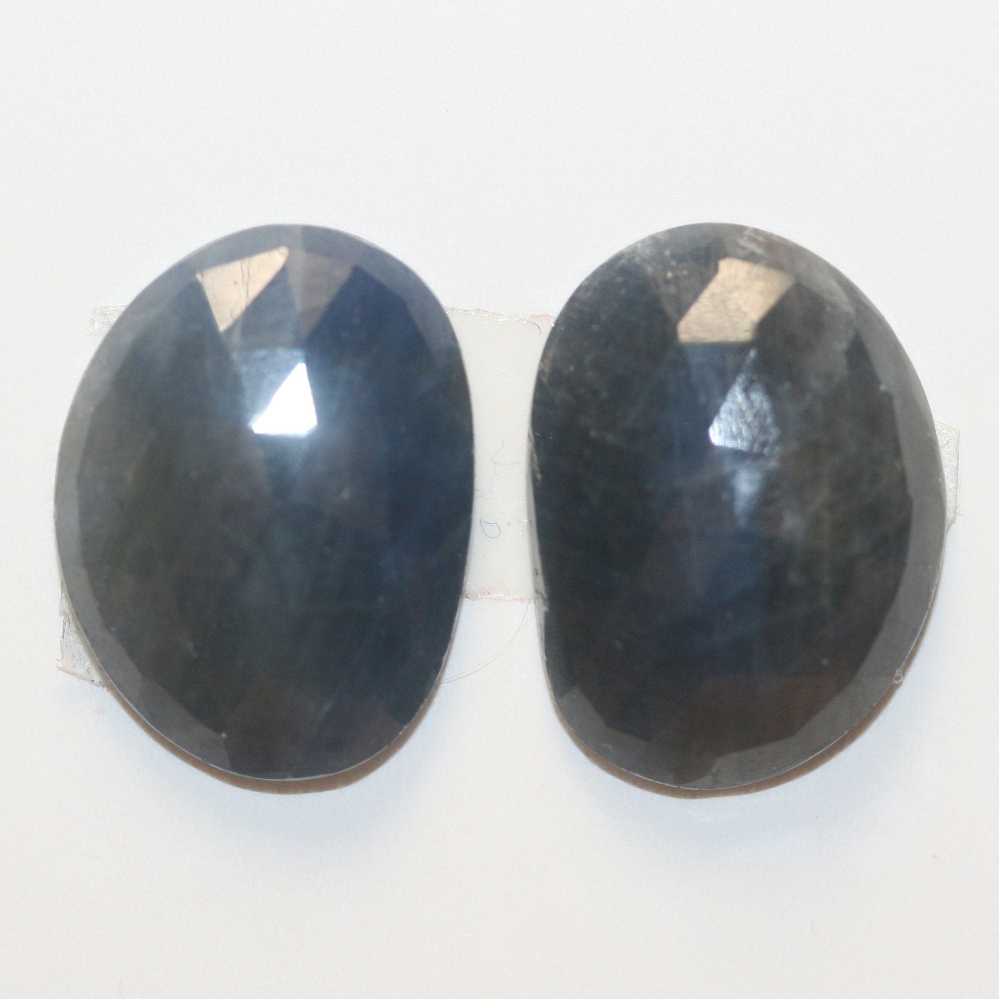 1 Pair Natural Blue Sapphire 17.5x13.2mm Cabochons Faceted Oval 22.9 ct- Natural Gemstones Jewelry Supplier