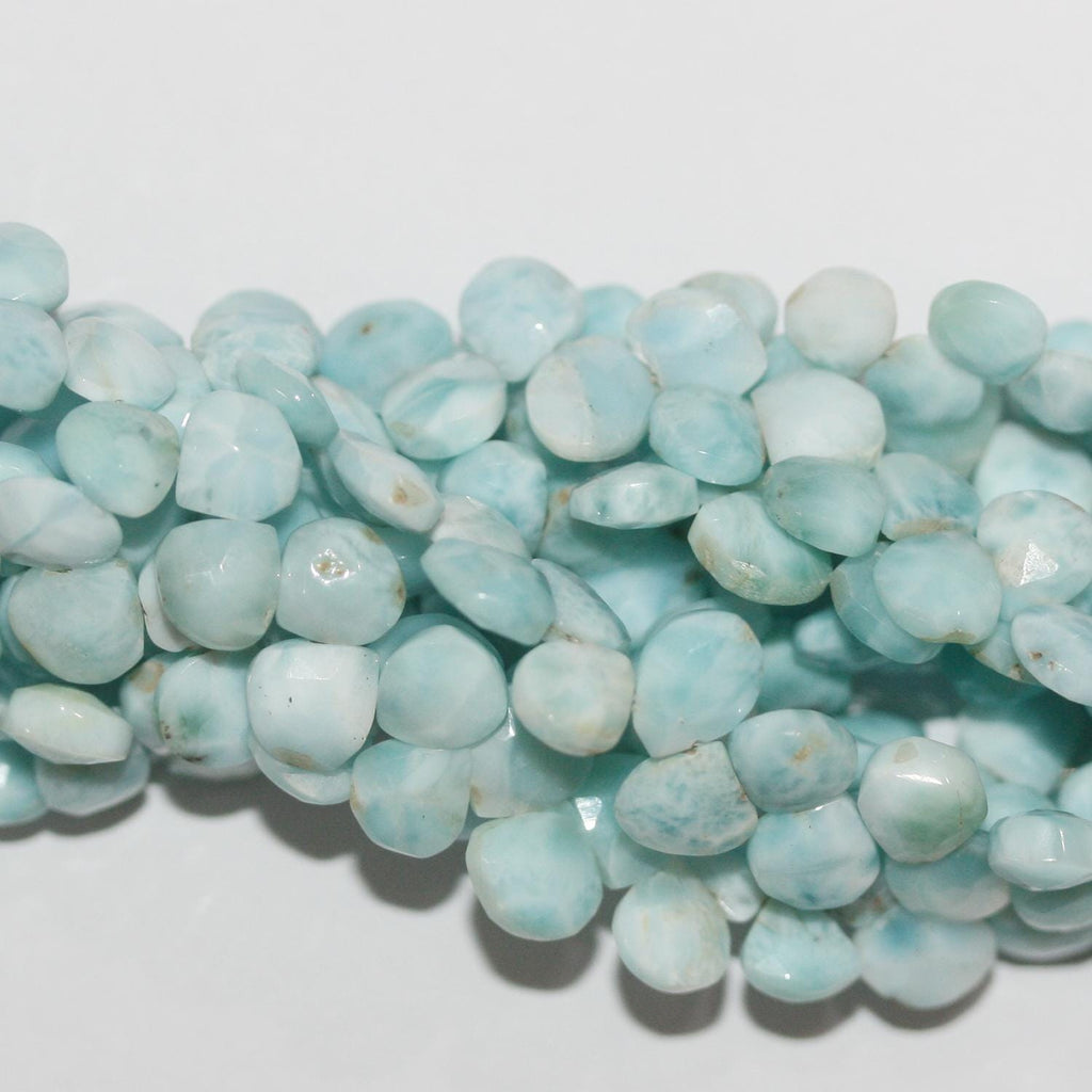 Perles en larimar St à facettes en forme de goutte de 8 pouces, 6-7 mm environ. - Fil de 20 cm.