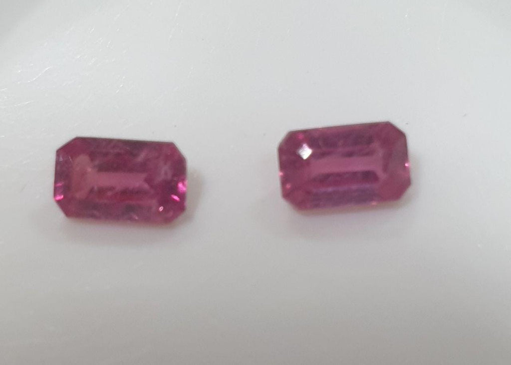 1 Pair 2 Pcs Ruby Faceted Octagon  Lot 5x3mm.(2 pcs) Natural Ruby