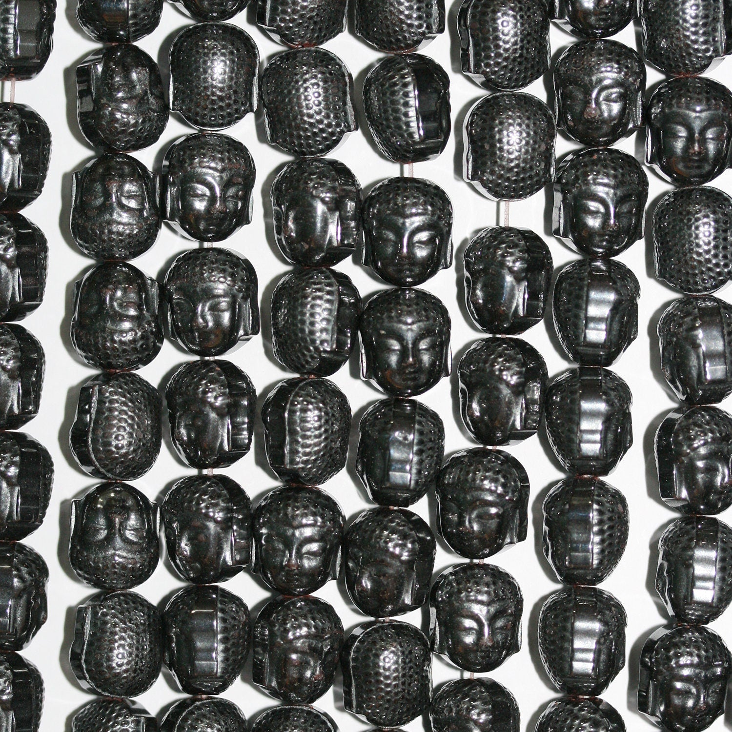 Cuentas de cabeza de Buda talladas en hematita de 16", 10 x 9 mm, hilo de 40 cm.