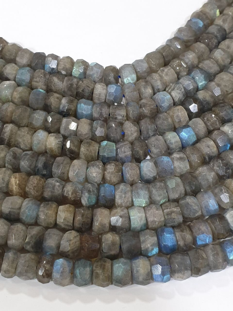 Cuentas redondas facetadas de labradorita azul fuego de 40 cm, 9 x 6 mm, hilo de 40 cm, gemas sin tratar