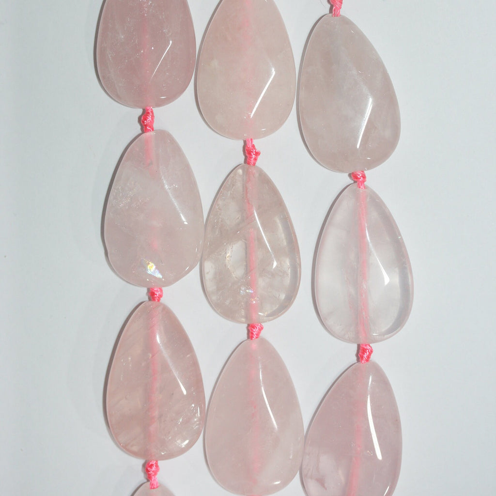 Perles plates lisses en quartz rose St 15" 35x20mm.-Rig 39cm.