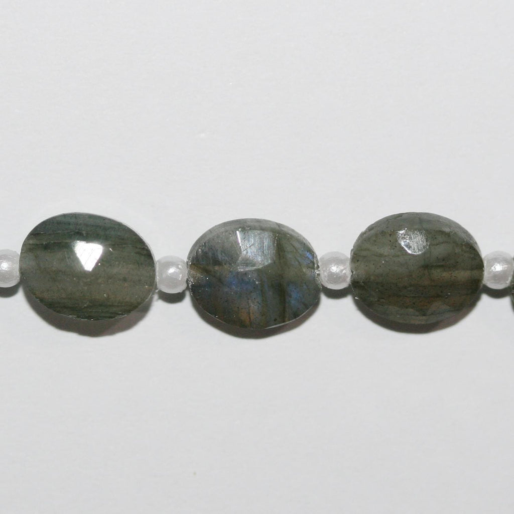 Perles ovales à facettes en Labradorite de 8 pouces (9 x 7 mm) - Fil de 20 cm.