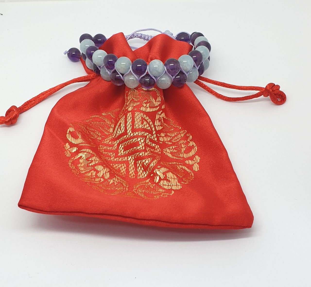 Pulsera de macramé con piedras preciosas de amatista y aguamarina AAA - Proveedor de joyas con piedras preciosas - Poder curativo - Amatista y aguamarina