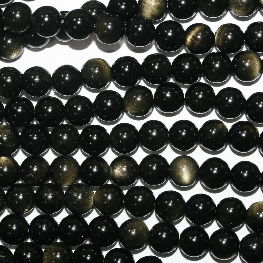 14" St  Gold Obsidian  Smooth Round Beads 6mm -Strand 38cm