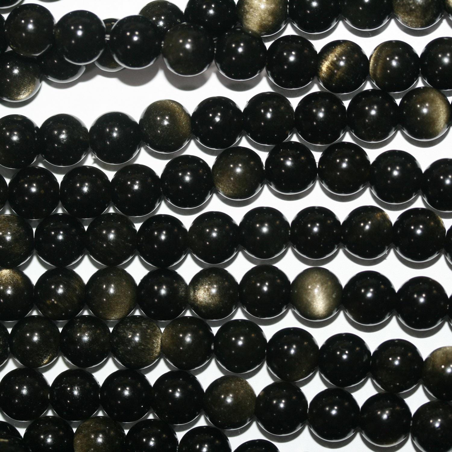 14" St  Gold Obsidian  Smooth Round Beads 6mm -Strand 38cm