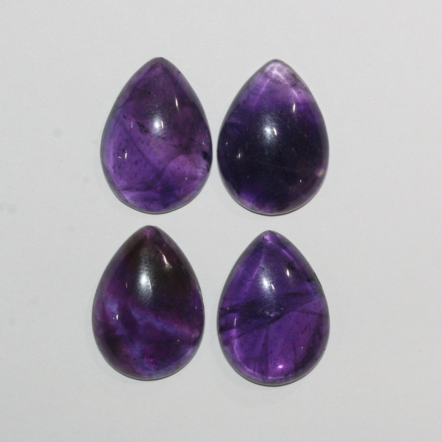 Lote de 4 cabujones de amatista lisos (4 unidades) de 25 x 18 mm
