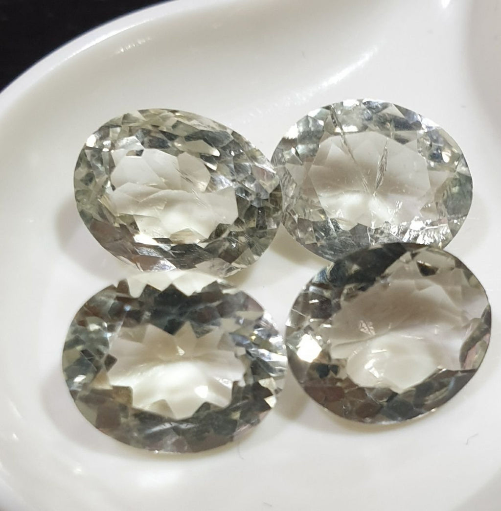 Lote de 4 piezas de prasiolita facetada ovalada de 12 x 10 mm (4 piezas) - Artículo 196LO