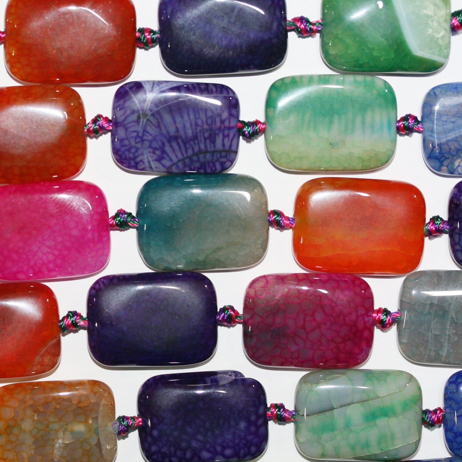 Perles rectangulaires lisses en agate multicolore 25x18mm.-Rig 40cm.