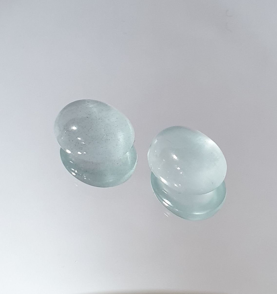 1 Pair Aquamarine Oval Cabochon 9x7mm- Natural Gemstone- Untreated Gem- Jewelry Suppliers- DIY- Cats Eye Effect