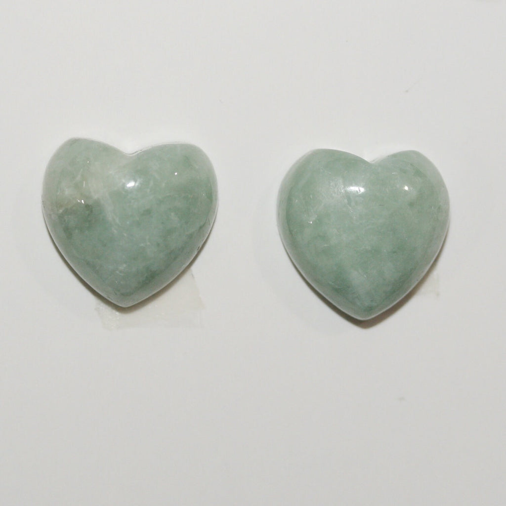 2Pcs Pair Burma Jade Heart Cabochon 15mm.( 2 Pcs )