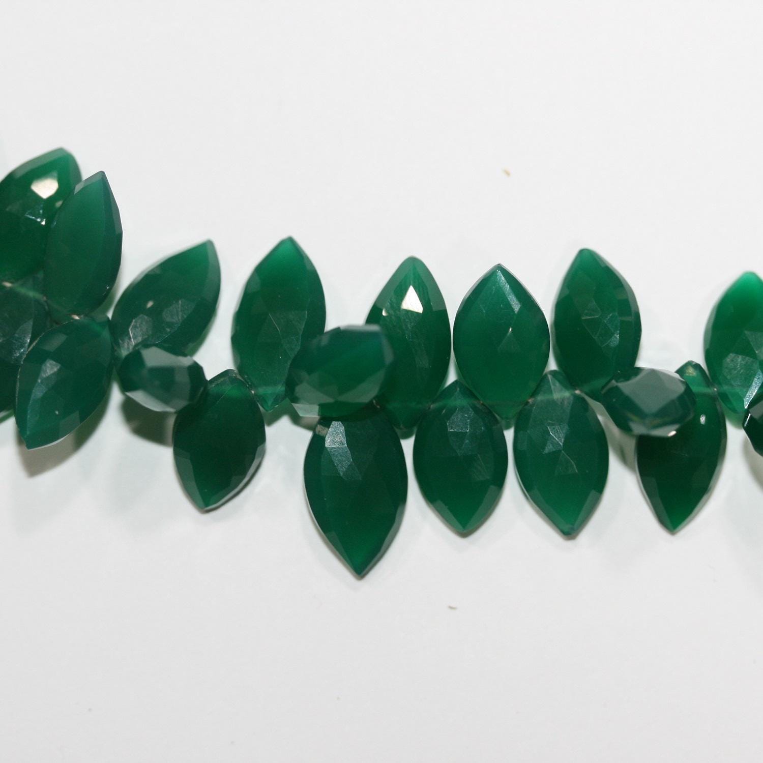 12" St Green Onyx Faceted Marquis Beads 16x9mm.Approx.-Strand 24cm. Green Onyx Beads