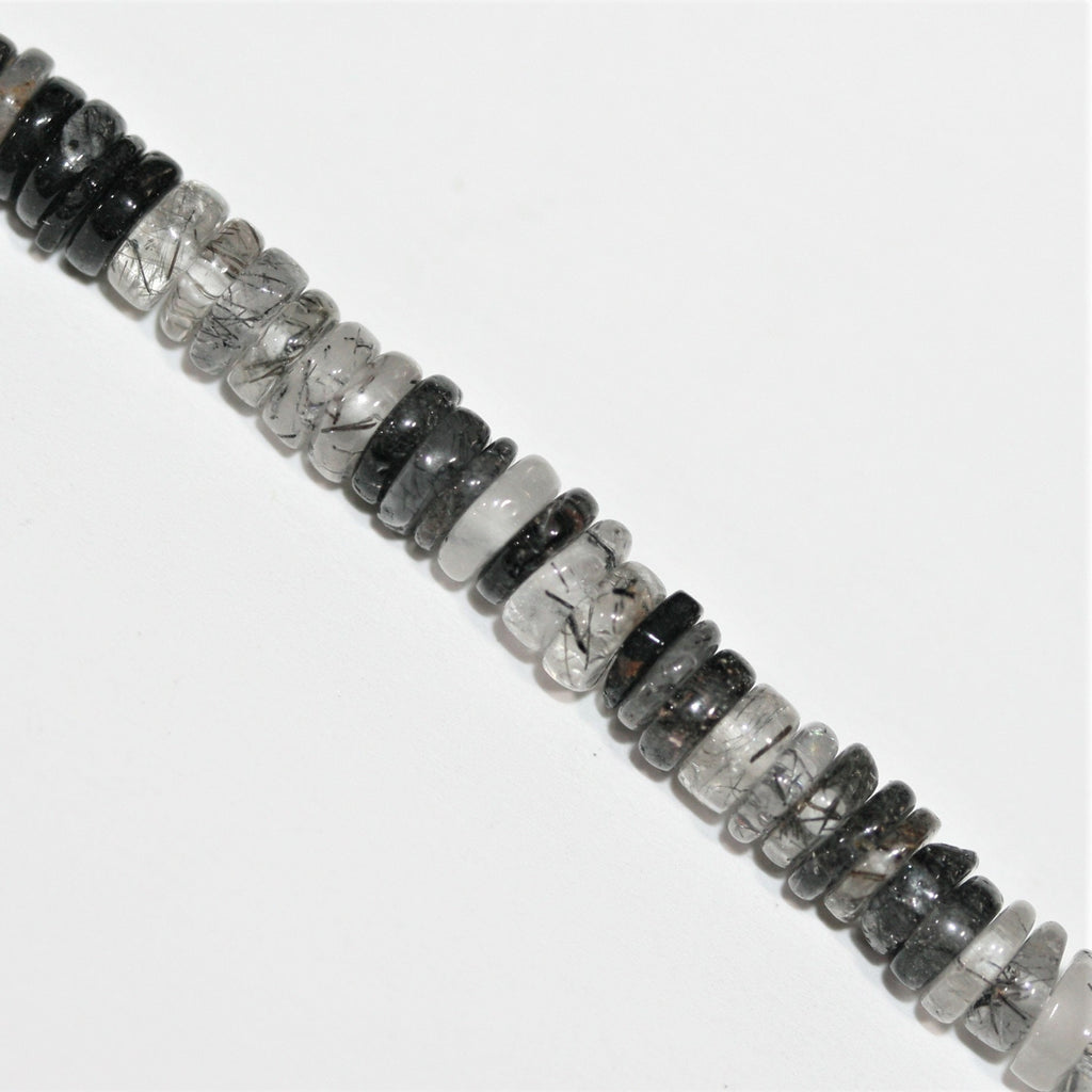 16" Cuentas de disco lisas de cuarzo turmalinado 5x2 mm - Hilo 40cm.