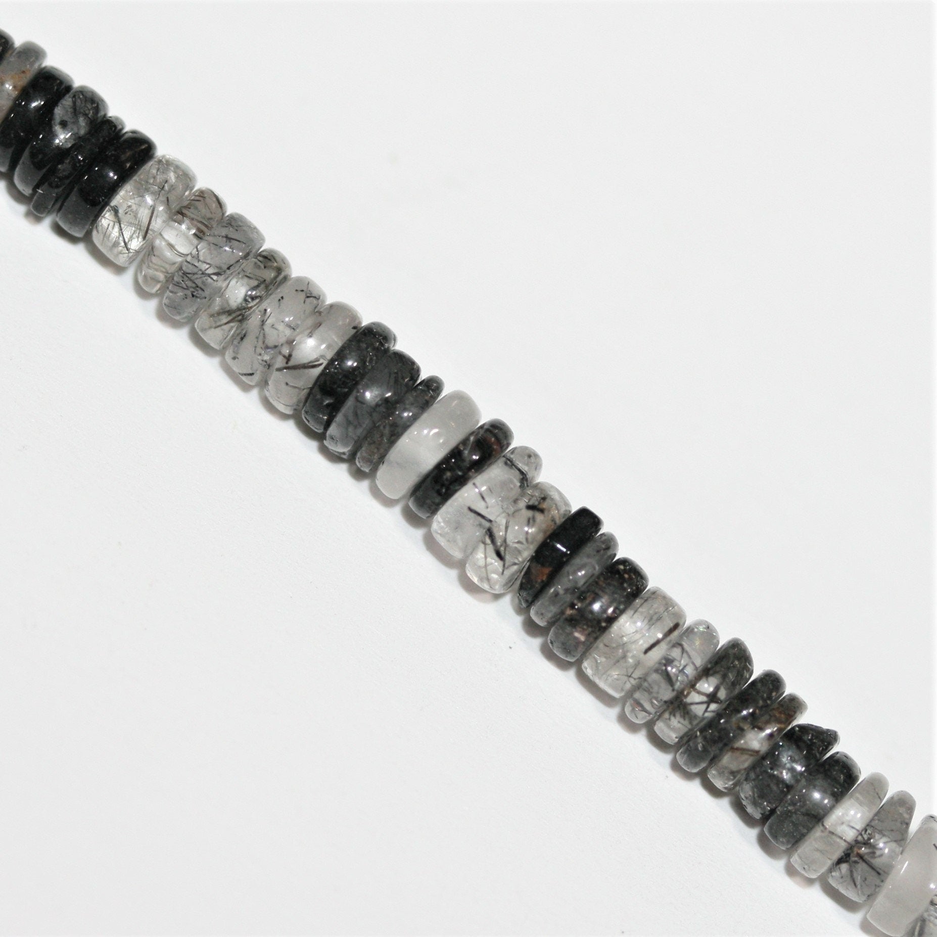 16" Cuentas de disco lisas de cuarzo turmalinado 5x2 mm - Hilo 40cm.