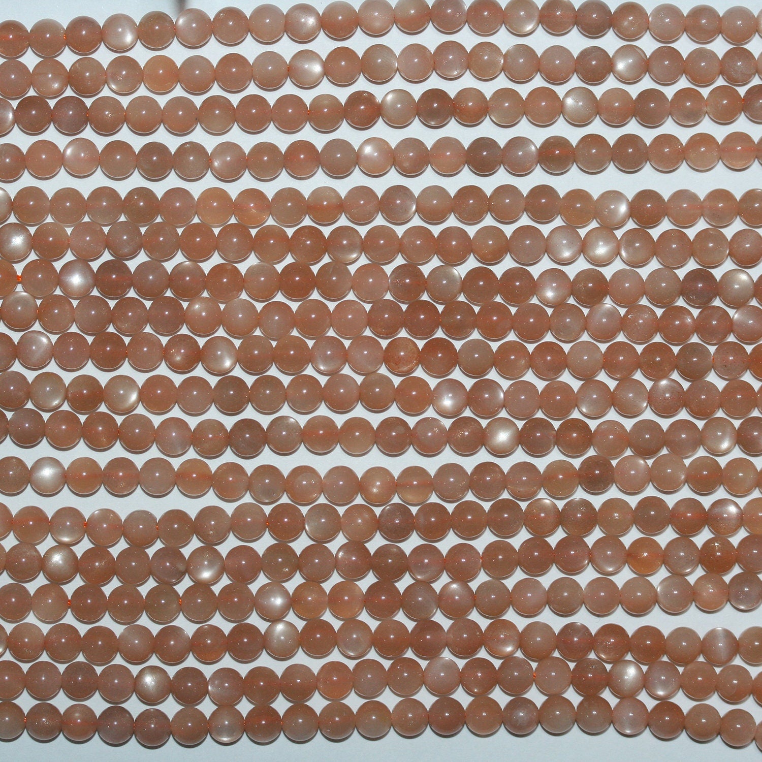 Cuentas redondas lisas de piedra lunar marrón de 16", 5-5,5 mm, hilo de 40 cm.