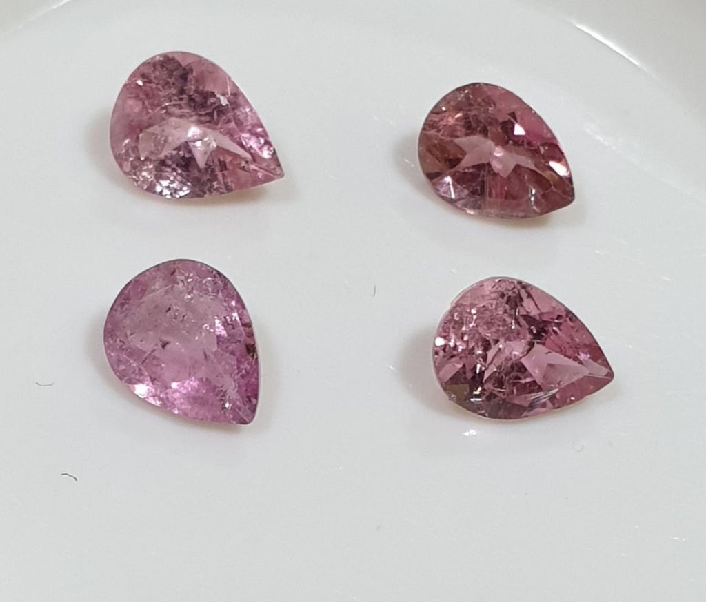 Lot de tourmalines roses facettées en forme de goutte 5x4mm (4 pièces) - Pierres précieuses en vrac - Prix de gros - Gemmes naturelles