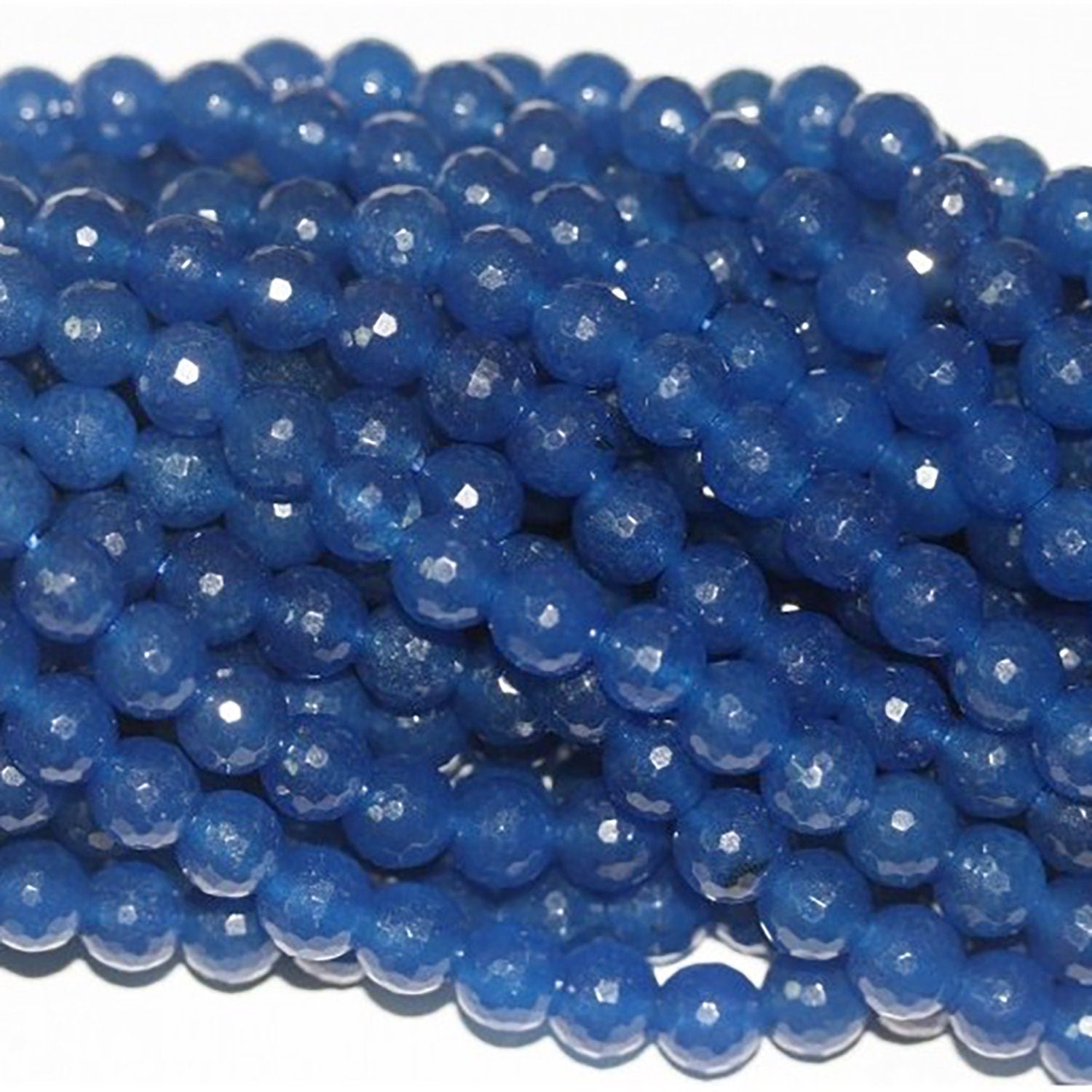 14" St Blue Agate Faceted Round Beads 8mm.-Strand 38cm