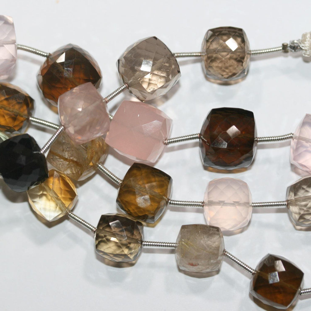 Cuentas cúbicas facetadas de cuarzo St Mix de 6" (9-12 mm) - Hilo de 15 cm - Artículo: 14891