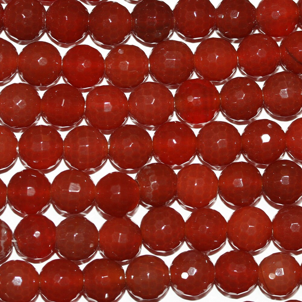 14" St Carnelian Faceted Round Beads 12mm -Strand 38cm