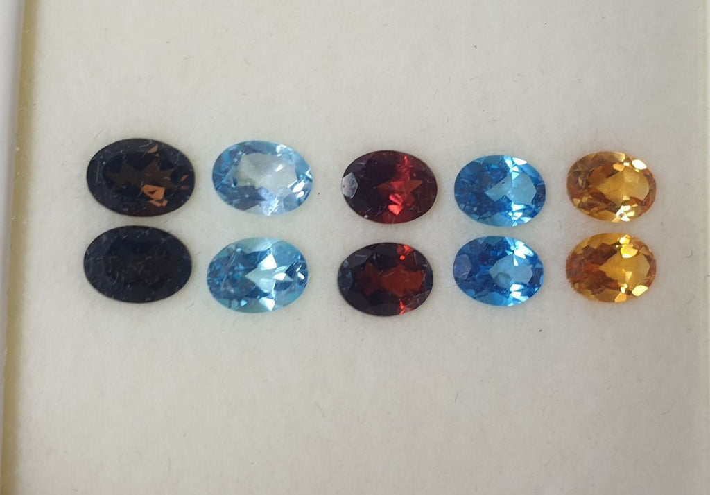Lote de 5 pares de topacios azul cielo, citrinos, granates, cuarzo ahumado y topacios azules suizos de talla ovalada de 8 x 6 mm, de calidad AAA. Suministros de joyería.