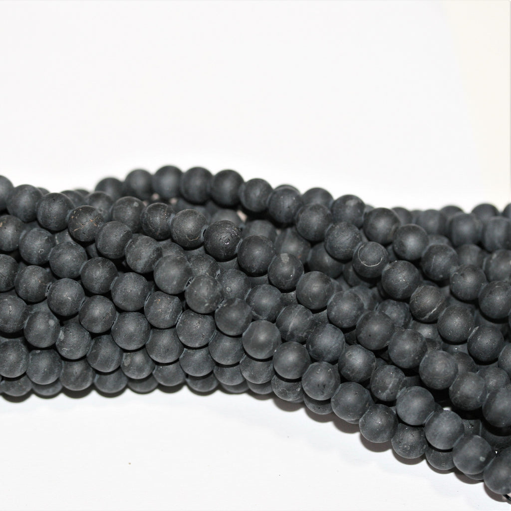 15" St. Black Tourmaline Finition Mate Perles Rondes Lisses 6mm.- Brin 38cm.